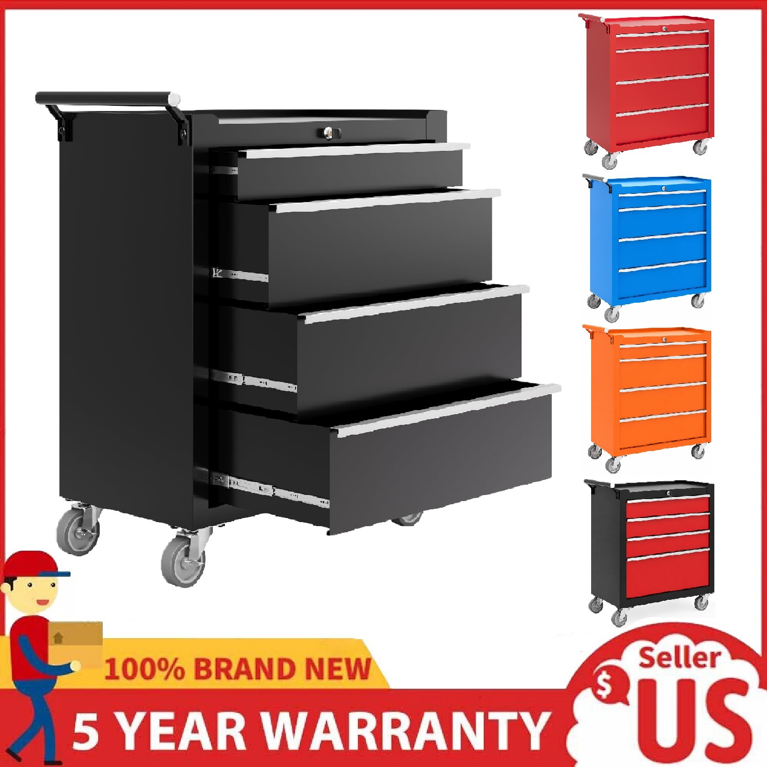 4 Drawer Heavy Duty Rolling Tool Chest ,Tool Storage Cabinet Toolbox Organizer