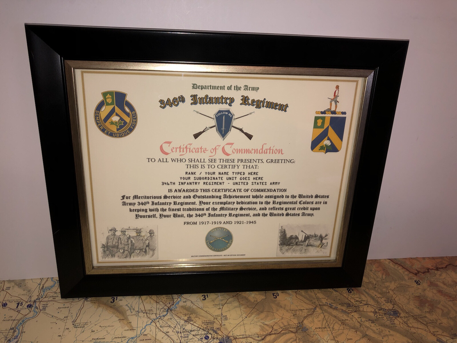 346TH INFANTRY REGIMENT / COMMEMORATIVE - CERTIFICATE OF COMMENDATION
