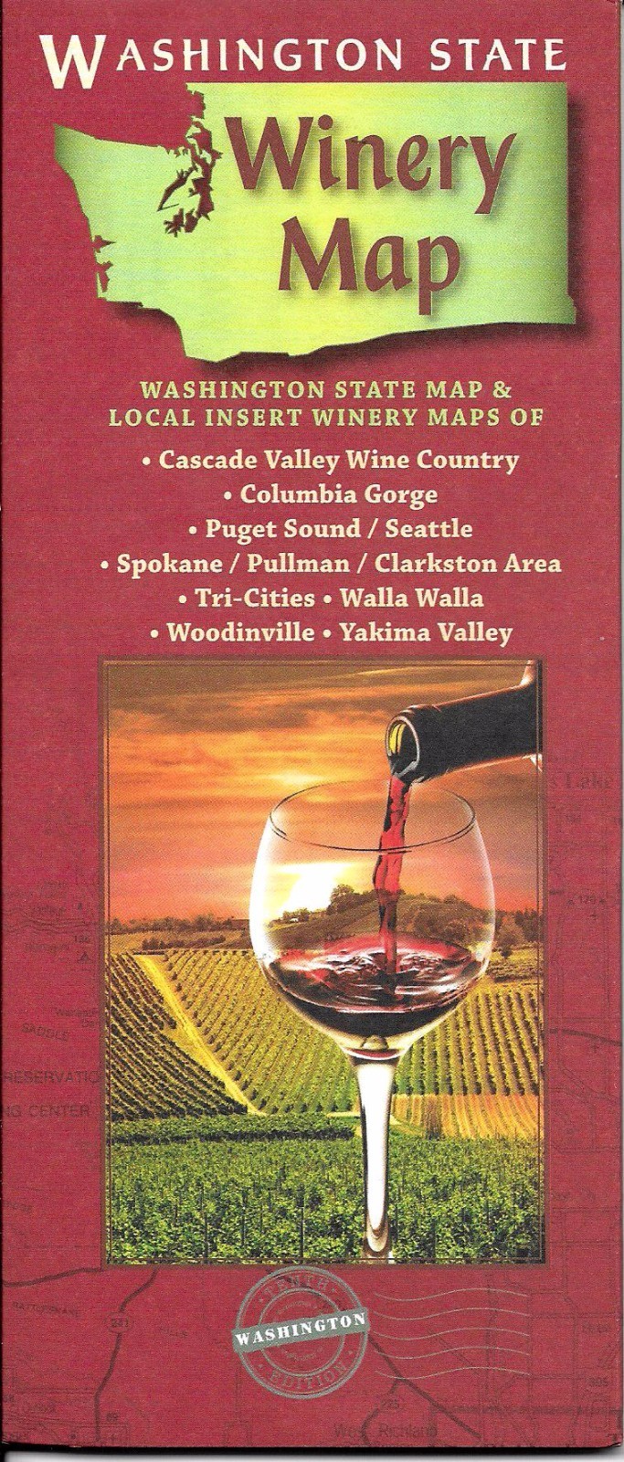 State of Washington Winery Map, Cascade Valley, Columbia Gorge, Puget Sound, Tri