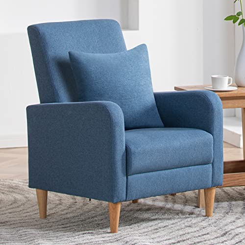 Modern Upholstered Accent Chair Armchair with Pillow, Fabric Set of 1 F-blue