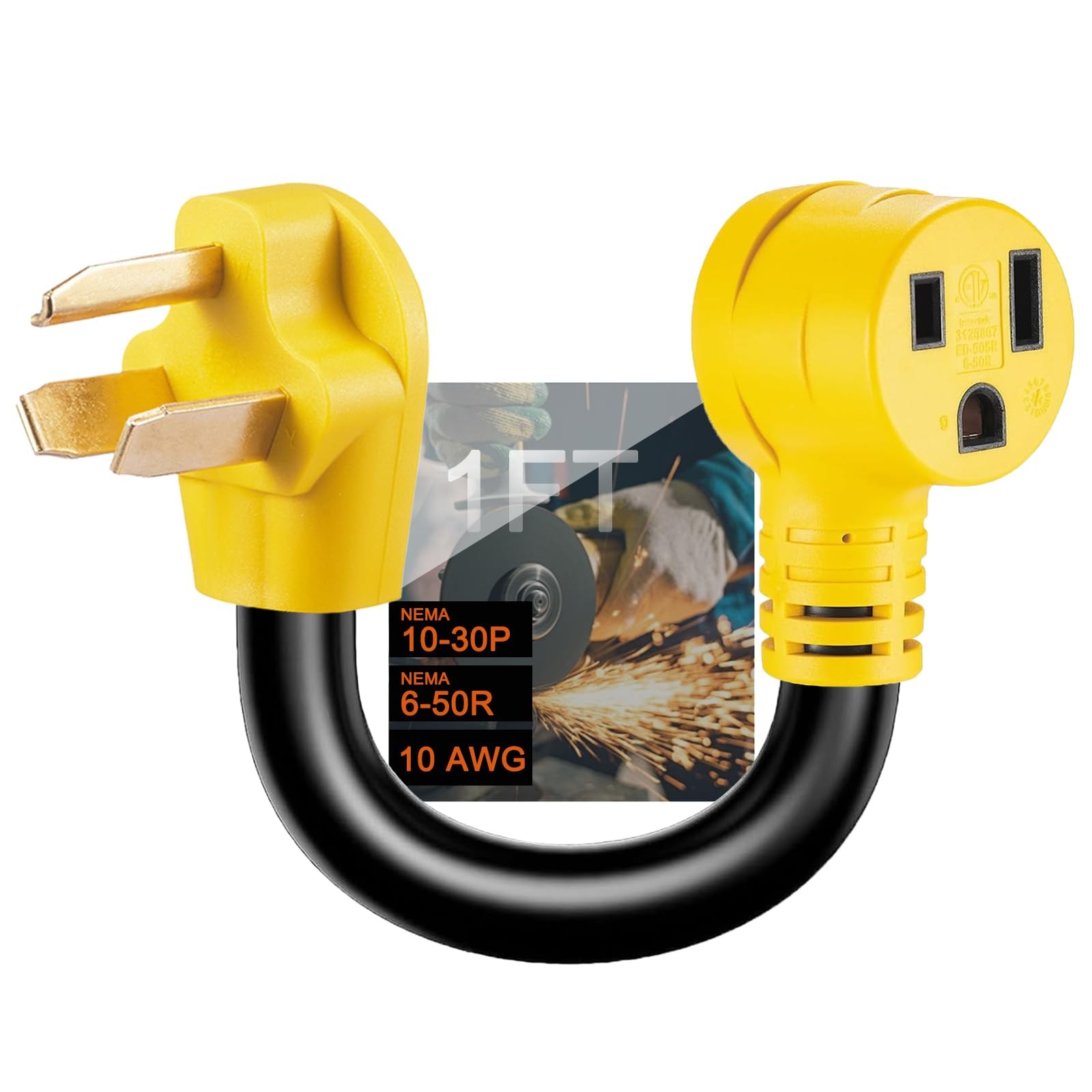 NEMA 10-30P to 6-50R Welding Adapter Cord, 30 Amp 3 Prong Dryer Male Plug to ...