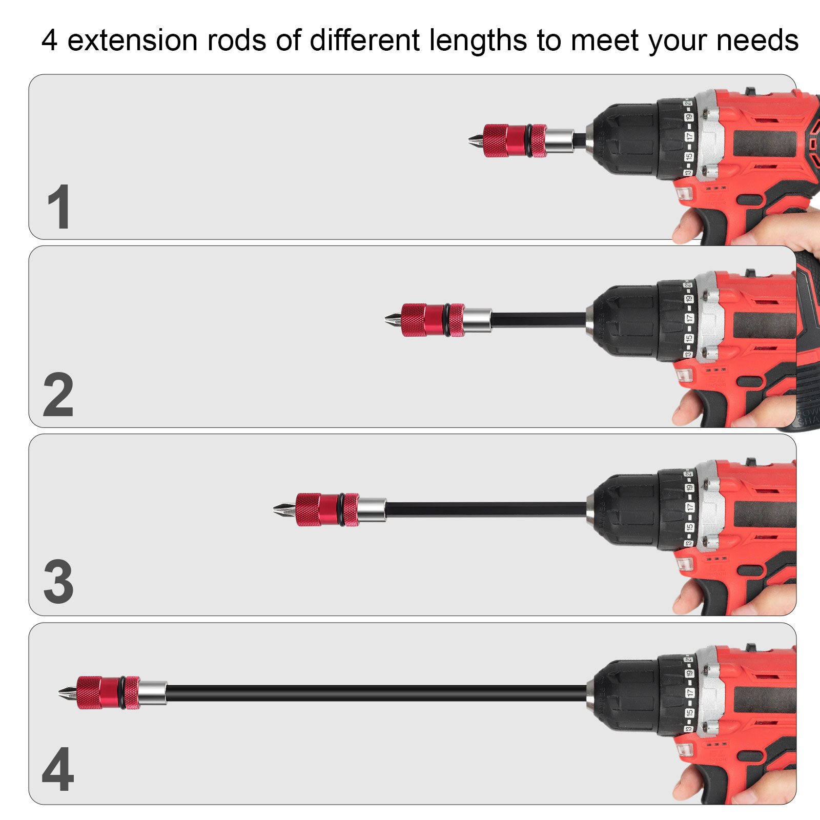 4Pcs Drill Extension 1/4" Hex Quick Release Bit Holder 12" 6" 4" 2"+4Pcs PH2 Bit
