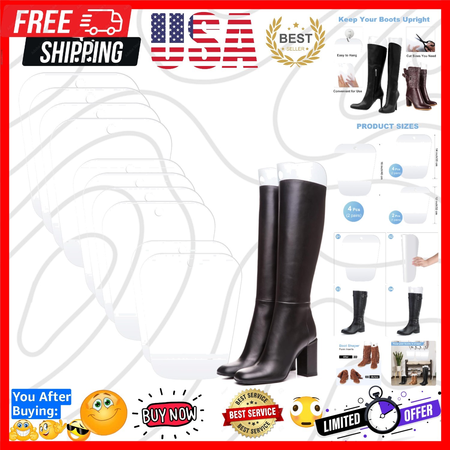 10 Pieces 5 Pairs Boot Shaper Form Inserts Boots Tall Support for Women and Men