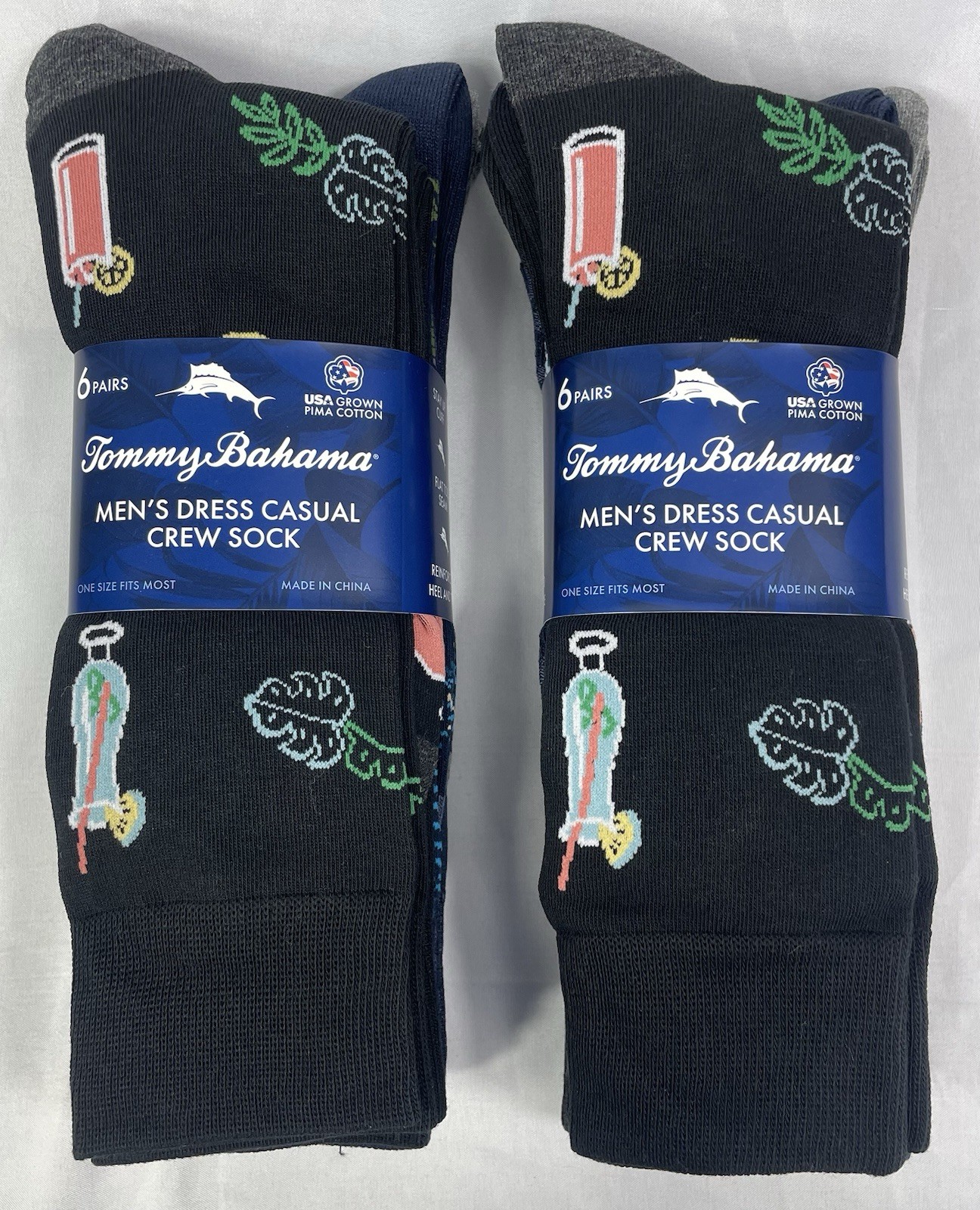Tommy Bahama Lot of 2 Men's Dress Casual Crew Sock, 6-pair Packs Totaling 12 NWT