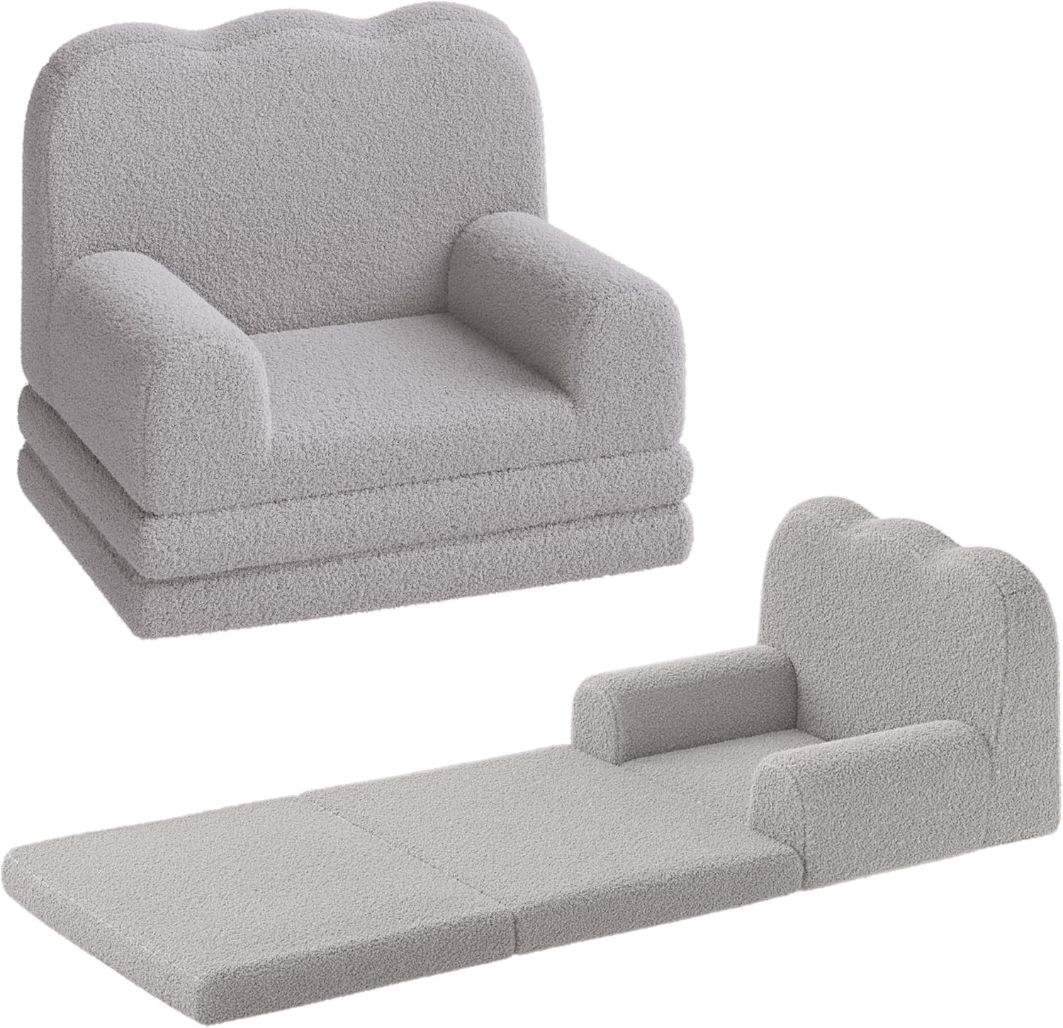 Kids Couch Comfy Toddler Sofa Foam Kids Chair - Convertible Sofa to Lounger Gray