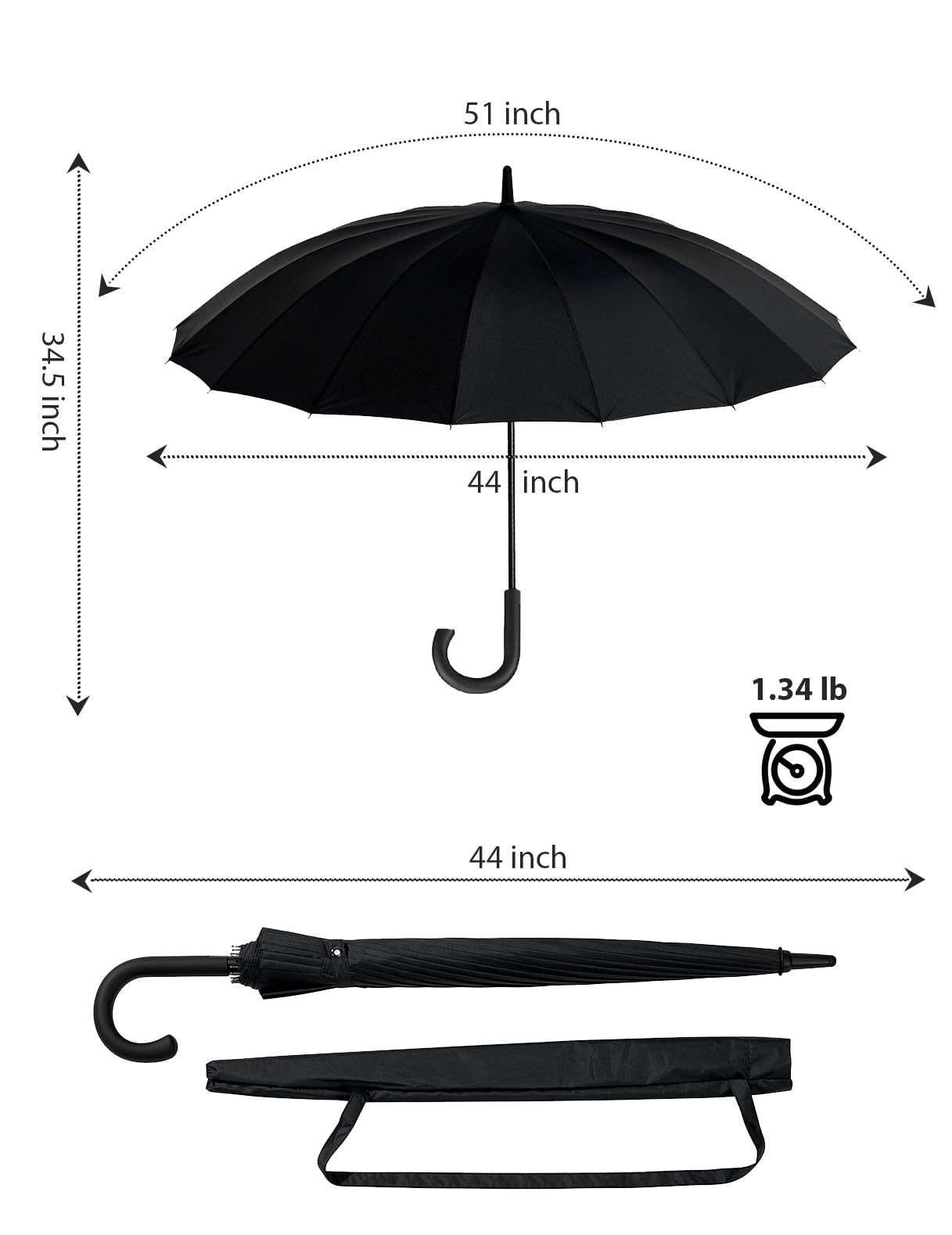Premium Windproof Umbrella Classic J stick Handle with Easy Grip - Auto Open,...