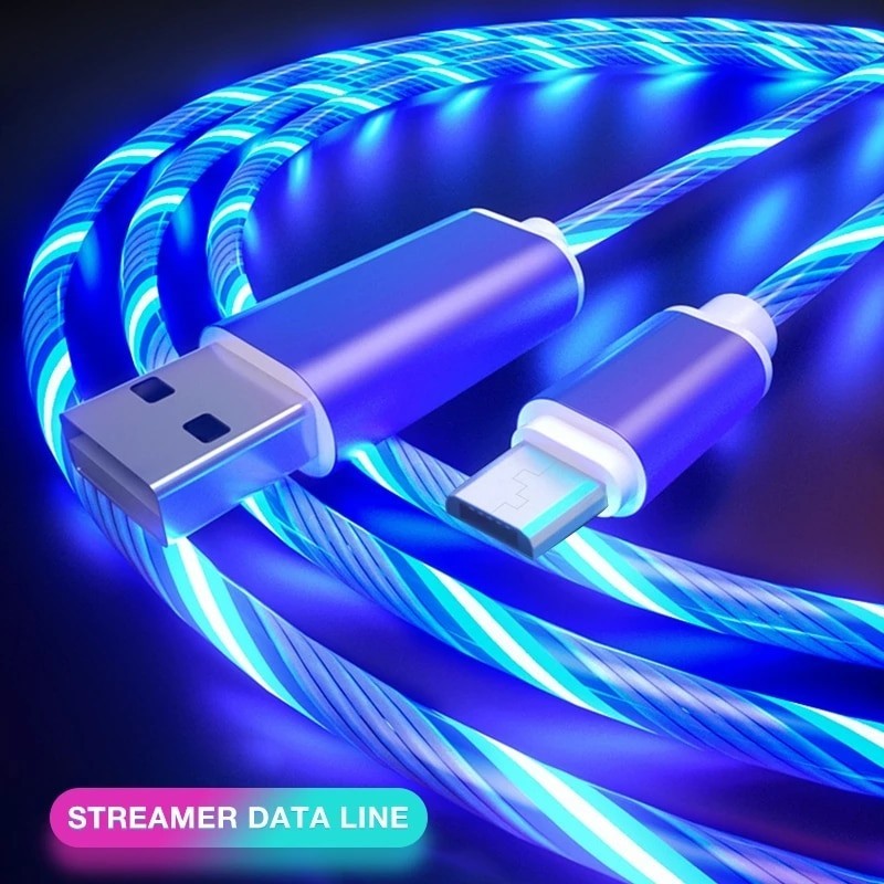 2m Type C LED Glowing Charging Cable USB Charger for Samsung Xiaomi iPhone