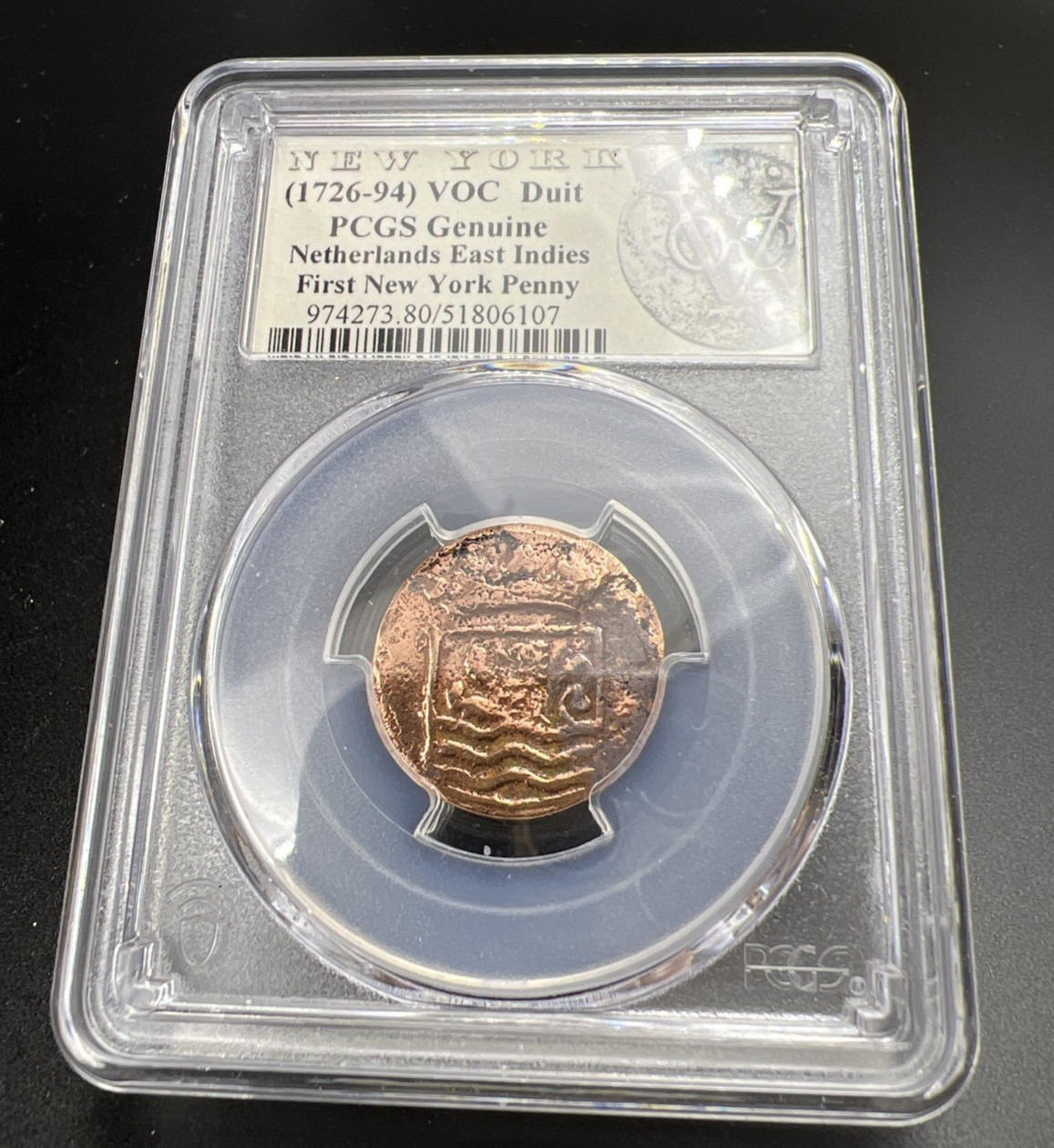 1789 VOC Netherlands East Indies Duit Holland Coin New York Penny PCGS Genuine B