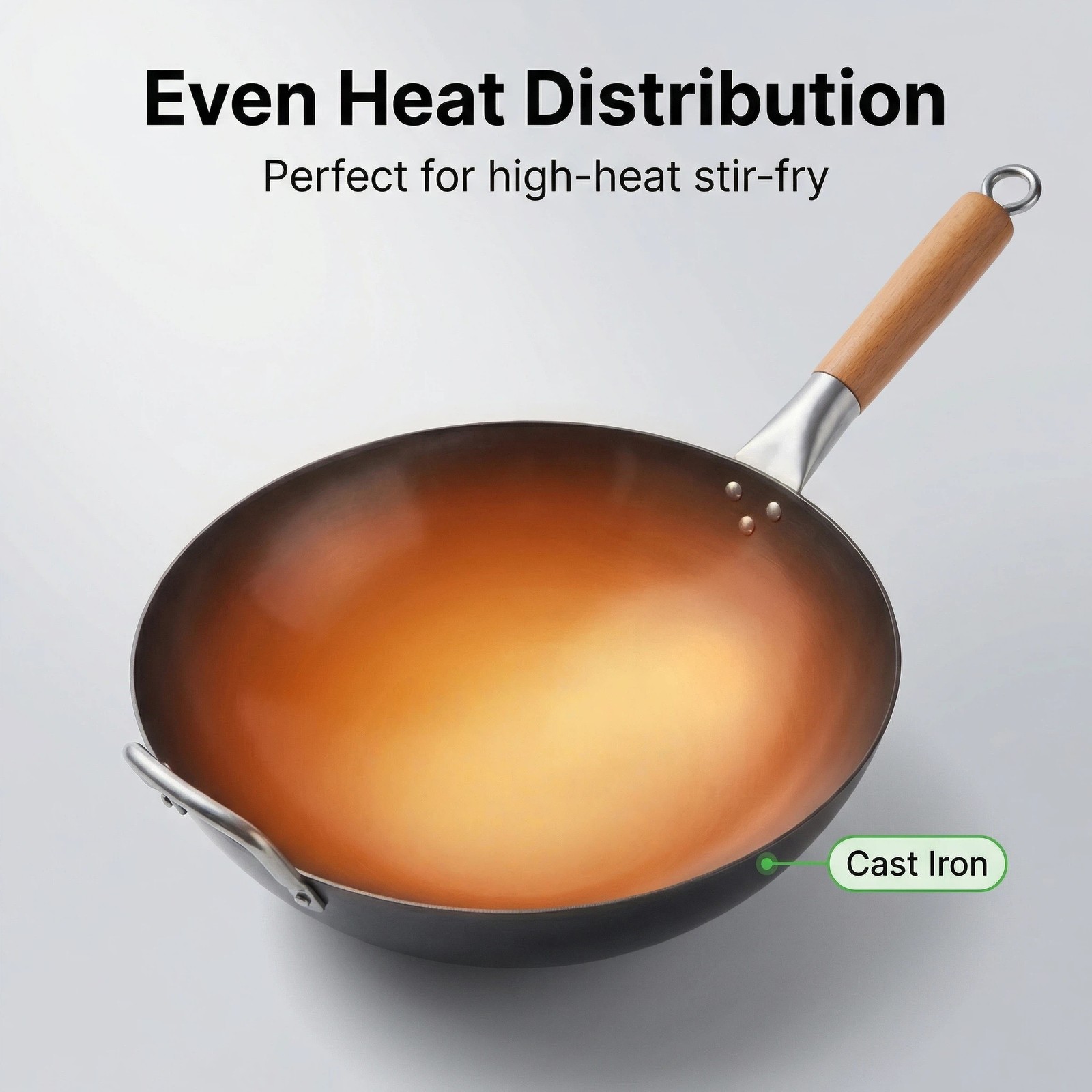 Hand Hammered Carbon Steel Wok 13.5"–Round Bottom,Traditional Stir Pan For Cook