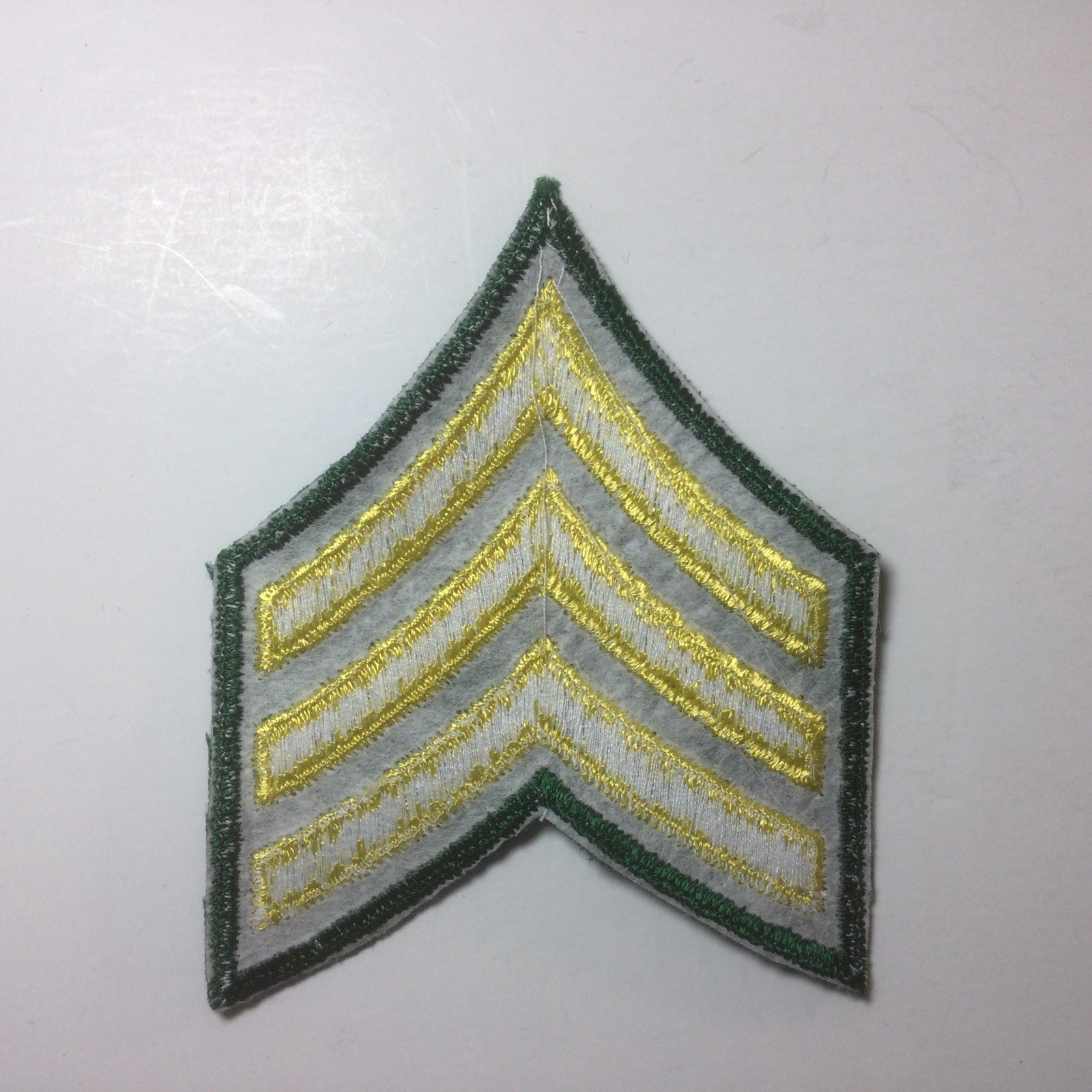 (2) Sergeant Chevron - 3 Yellow Stripes on Forest Green Patch (Green Border) OLD