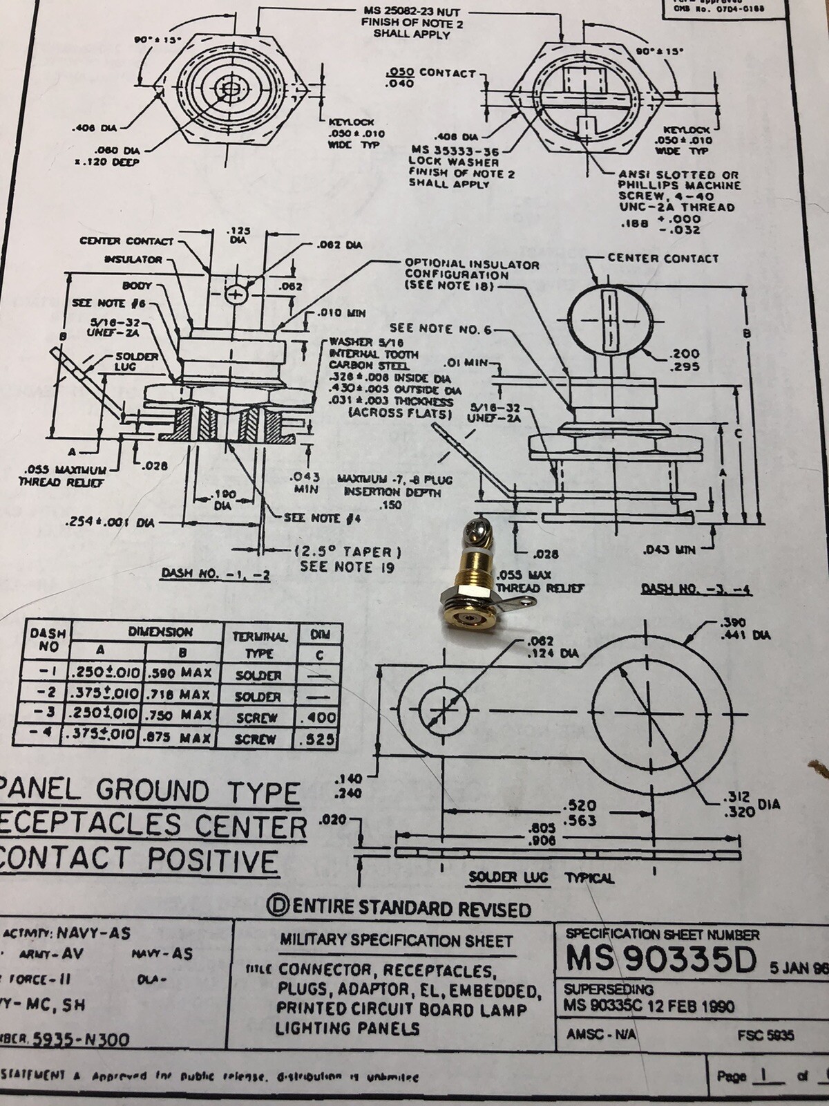 MS90335-4 Gold Plated Electrical Connector