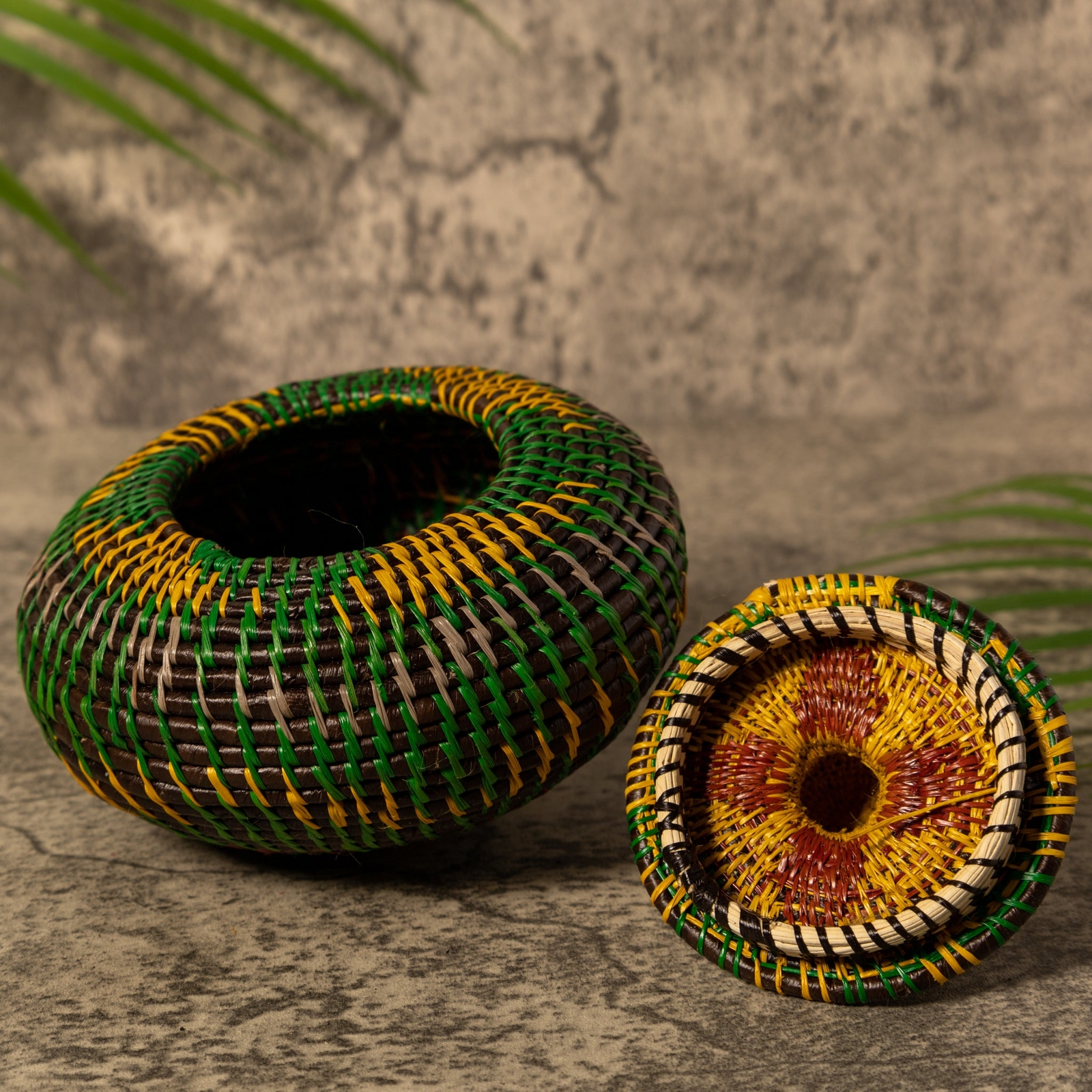 Amazonian Mosaic Rainforest Basket With Top