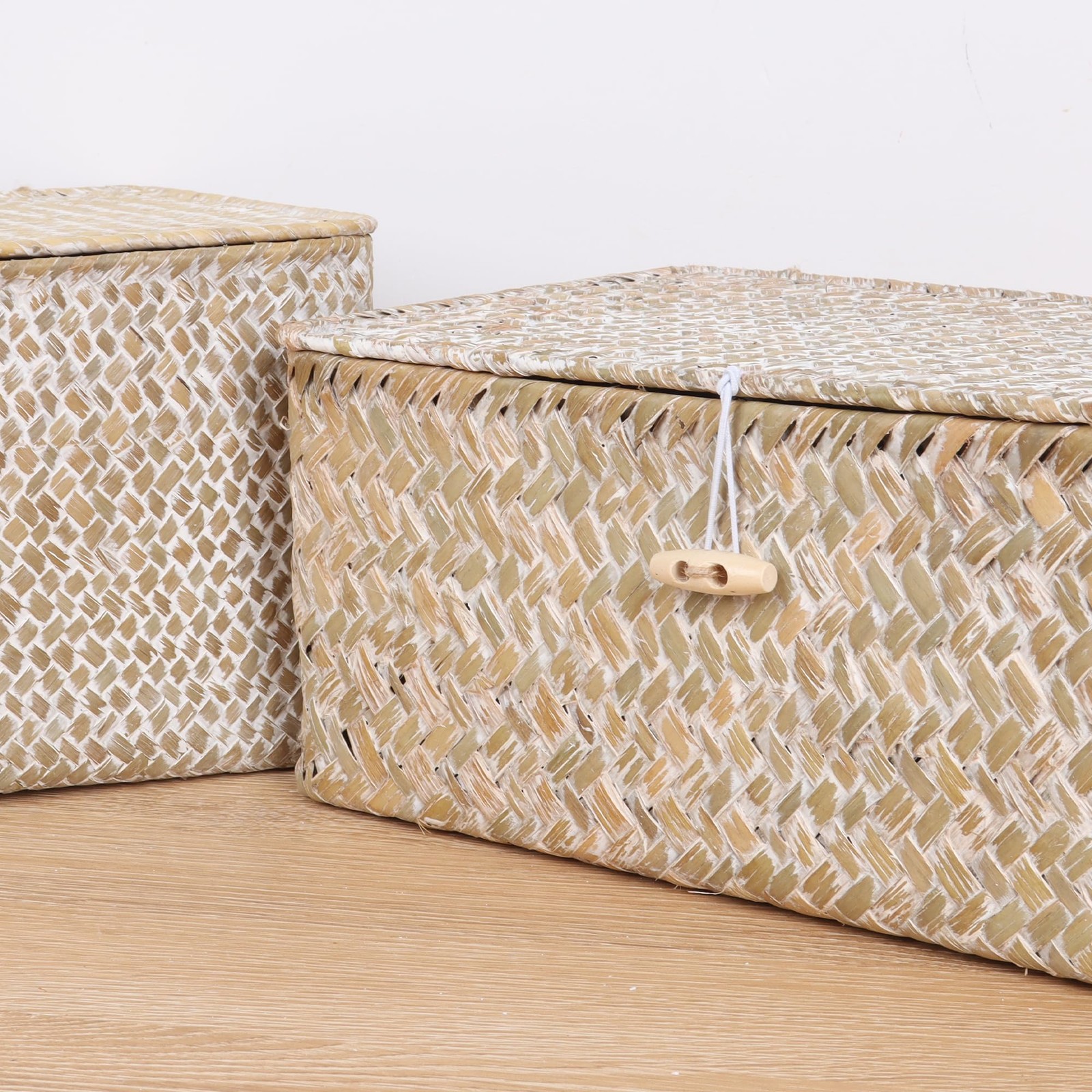 Feialnduo Wicker Shelf Baskets With Lidseagrass Storage Basket Bins Rectangular