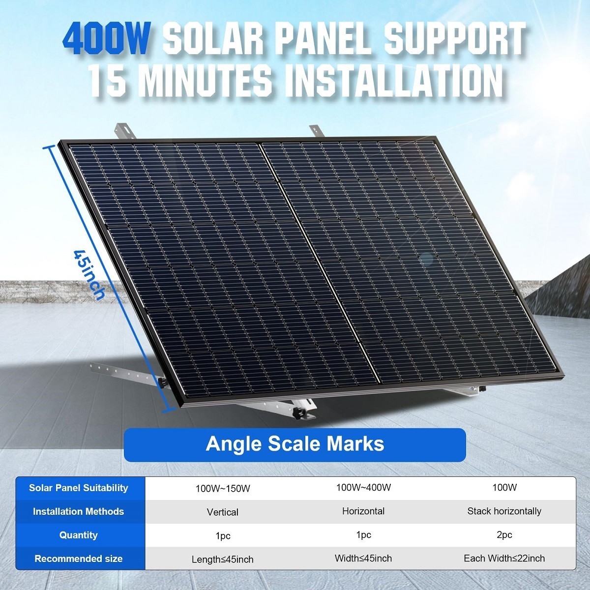NEW 2 Set 45in 46.5in Solar Panel Mount Brackets Adjustable Tilt Mount Brackets