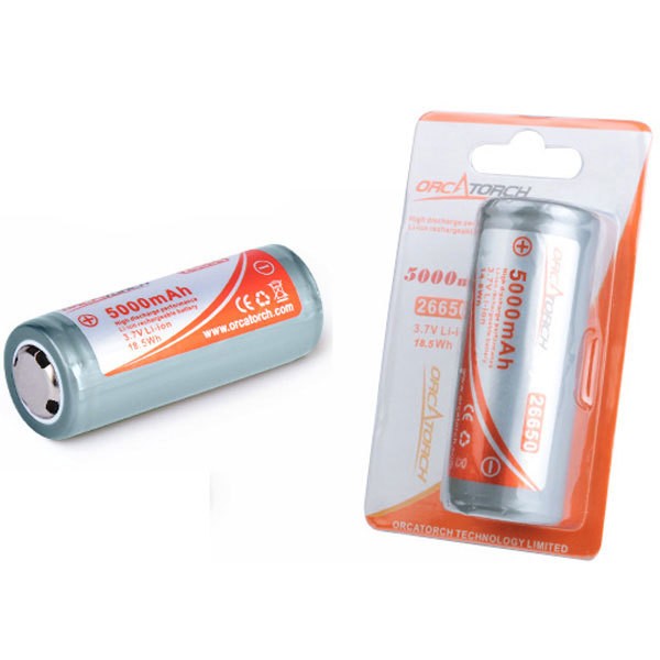 OrcaTorch 26650 Rechargeable Lithium-Ion Battery - 5000mAh