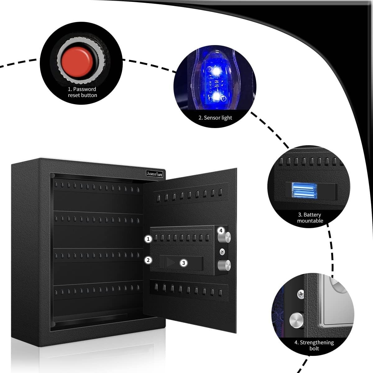 Compact 80 Key Electronic Safe with Sensor Light - Wall-Mounted Security Storage