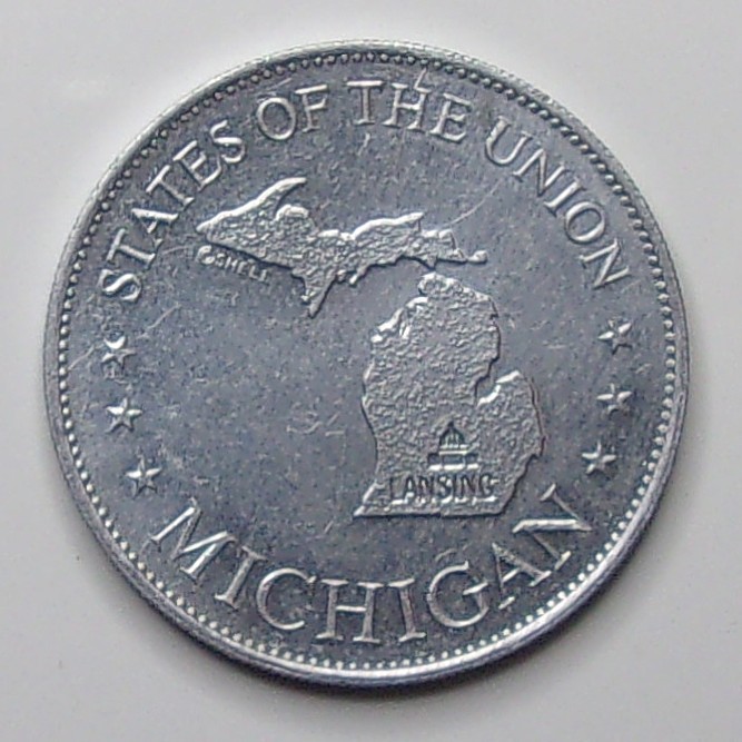 SHELL'S COIN GAME ALUMINUM STATES OF THE UNION MICHIGAN Oil & Gas Coin