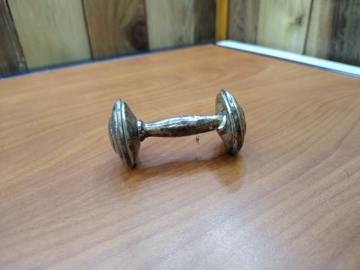 Vintage Silver Plate Baby Rattle Barbell Style