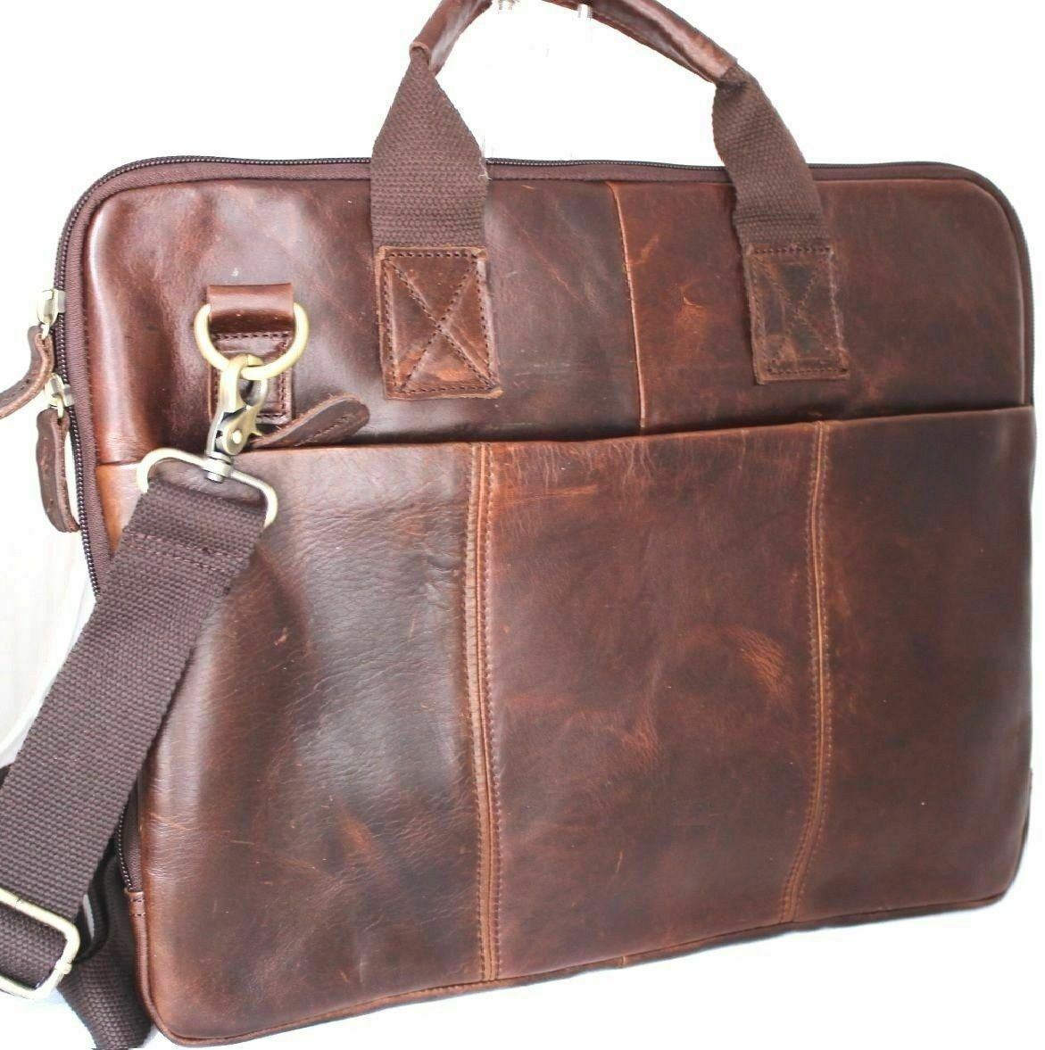 Natural Soft Men's Leather Messenger Bag iPad Pocket Slip Pockets Zipper Vintage