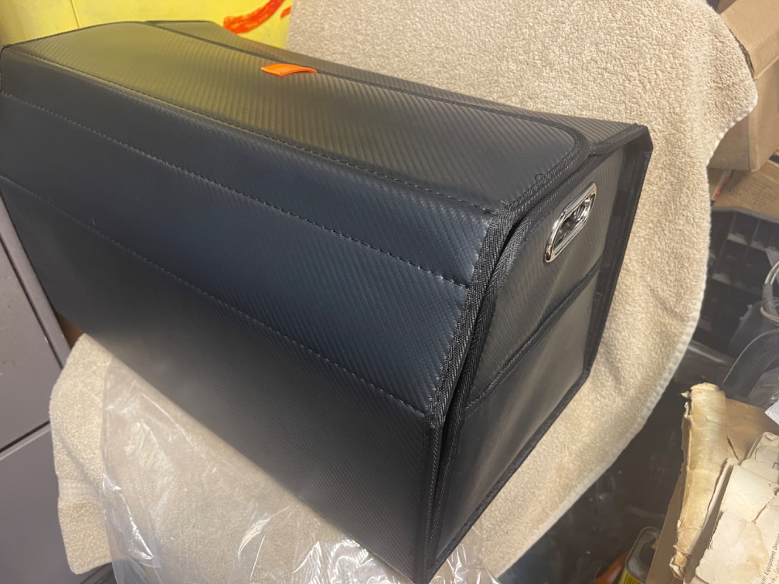 NEW GMQ CAR STORAGE ORGANIZER LEATHER TRUNK  CARBON FIBER COLLAPSIBLE STORAGE