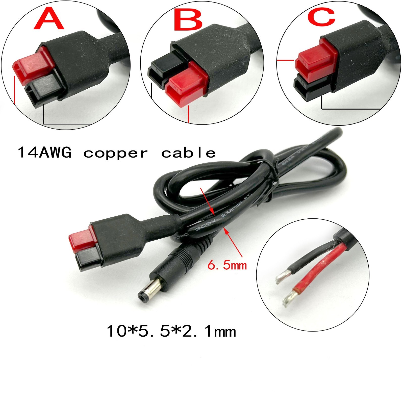 5.5*2.1 to 30A Anderson Power Pole cables Connector Charging Copper Cable 14AWG