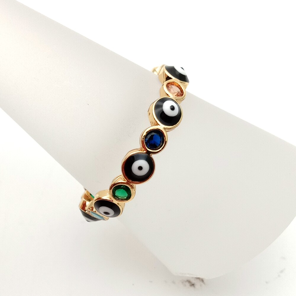 Gold color rainbow cz  Enamel Turkish evil eye jewelry ring women finger rings