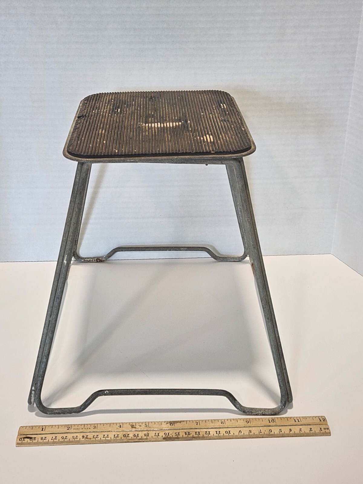 Vintage Steel and Rubber Industrial Kitchen Foot Stool