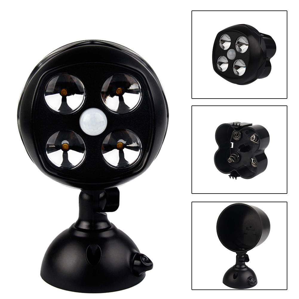 Battery Powered Security Lights Motion Sensor Outdoor Lamp Spotlight with 4LEDs