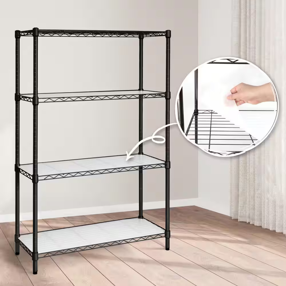 Black 4-Tier Adjustable Height Welded Steel Garage Storage Shelving Unit with Li