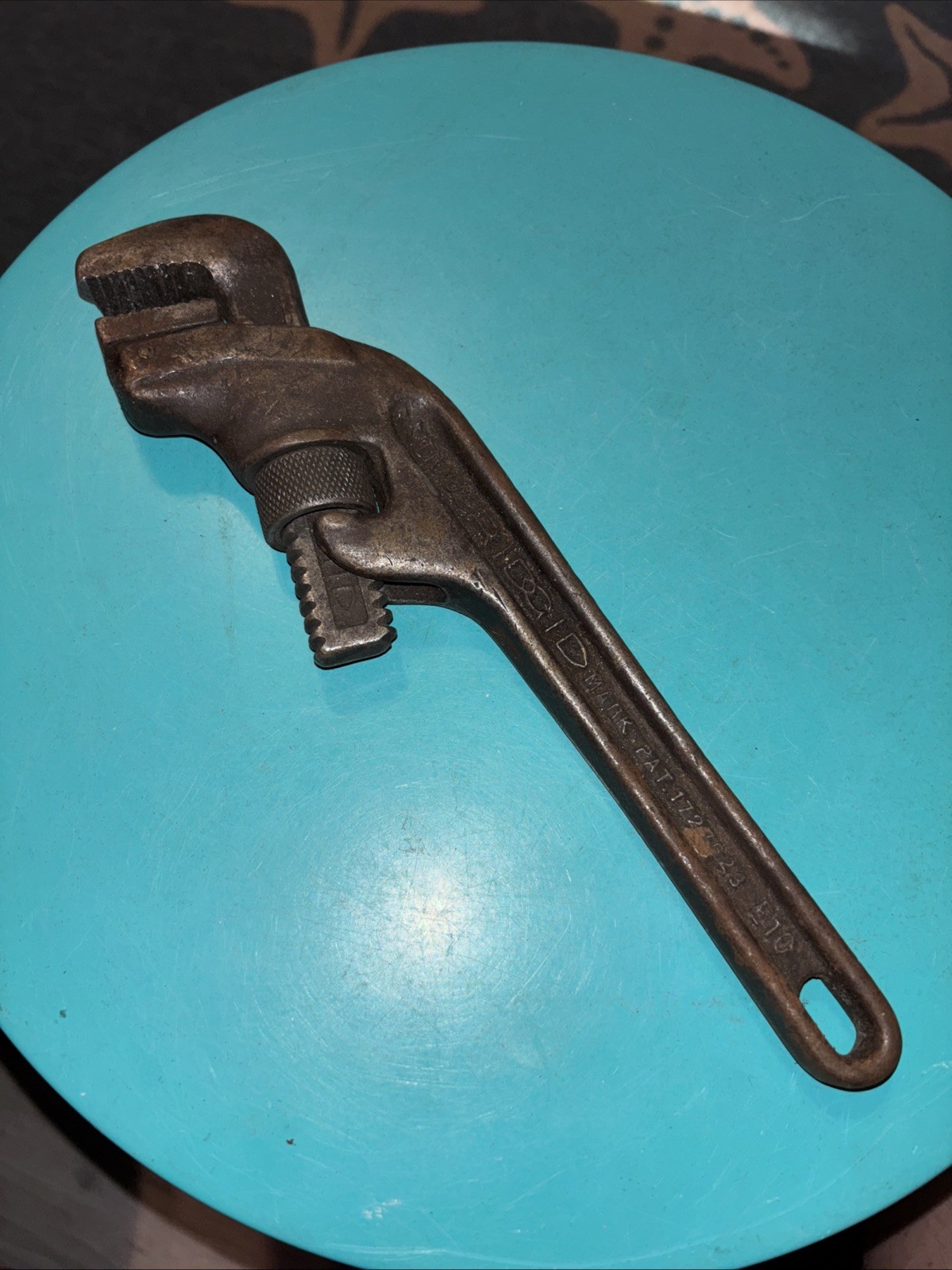 Vtg Heavy Duty Ridgid E10 Offset Pipe Wrench 10" Ridge Tool Co Elyria Ohio USA