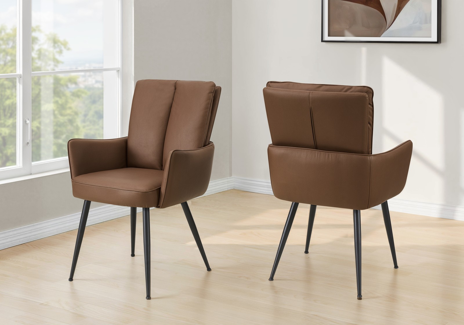 Dining Chair Set of 2 Brown Leather Look Upholstered 36" Height