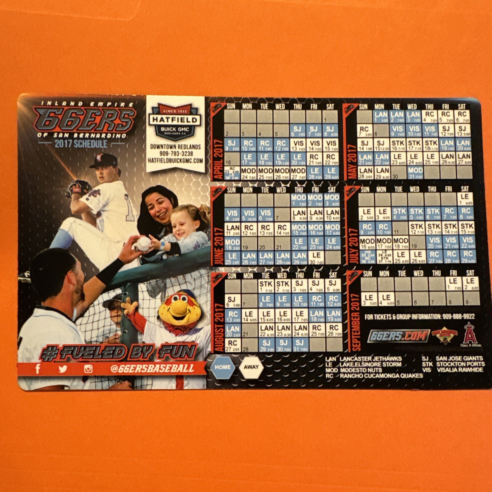 2017 INLAND EMPIRE 66ERS OF SAN BERNARDINO MAGNETIC SCHEDULE  5 X 8