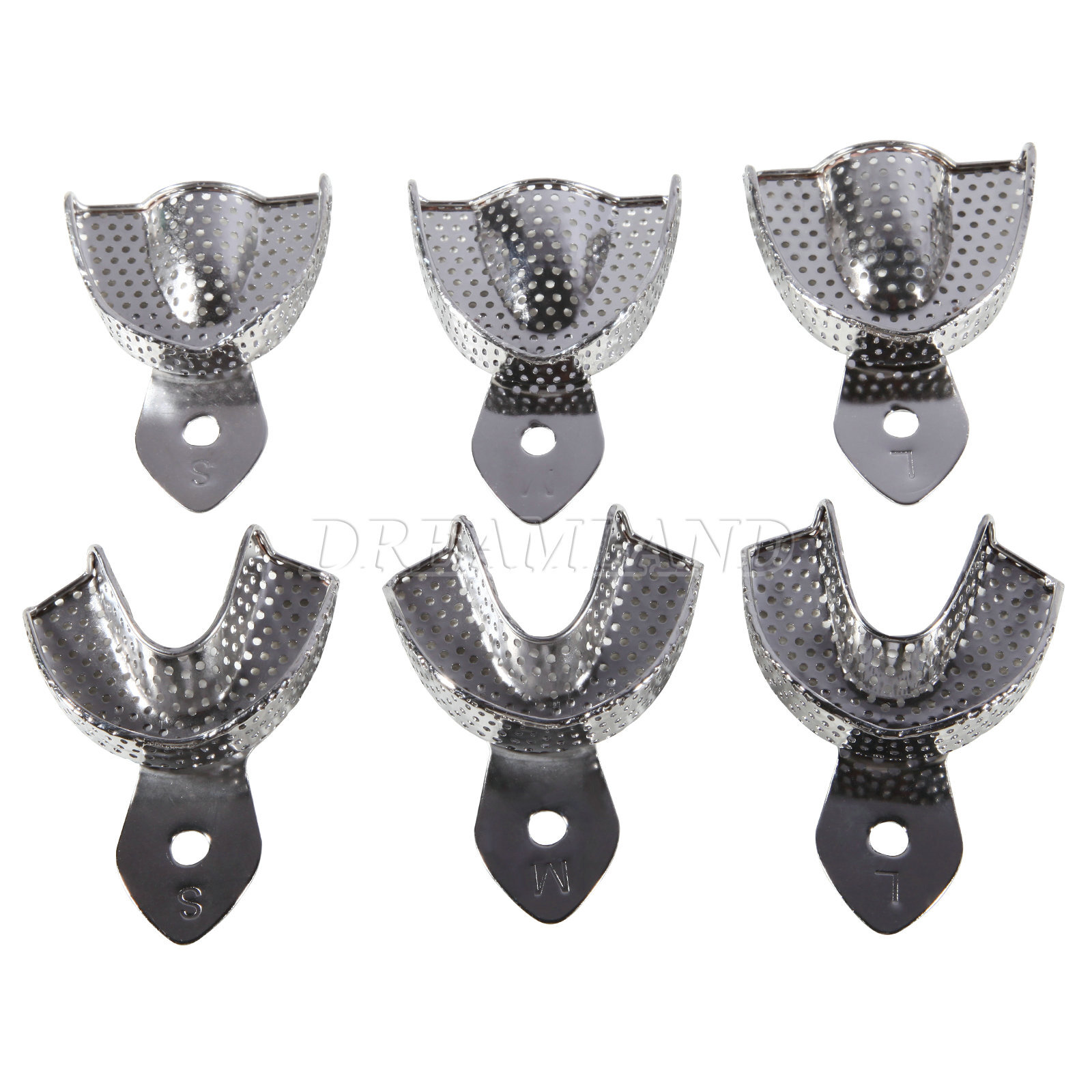 Dental Autoclavable Metal Impression Trays Perforated Stainless Steel S M L 6 Pc