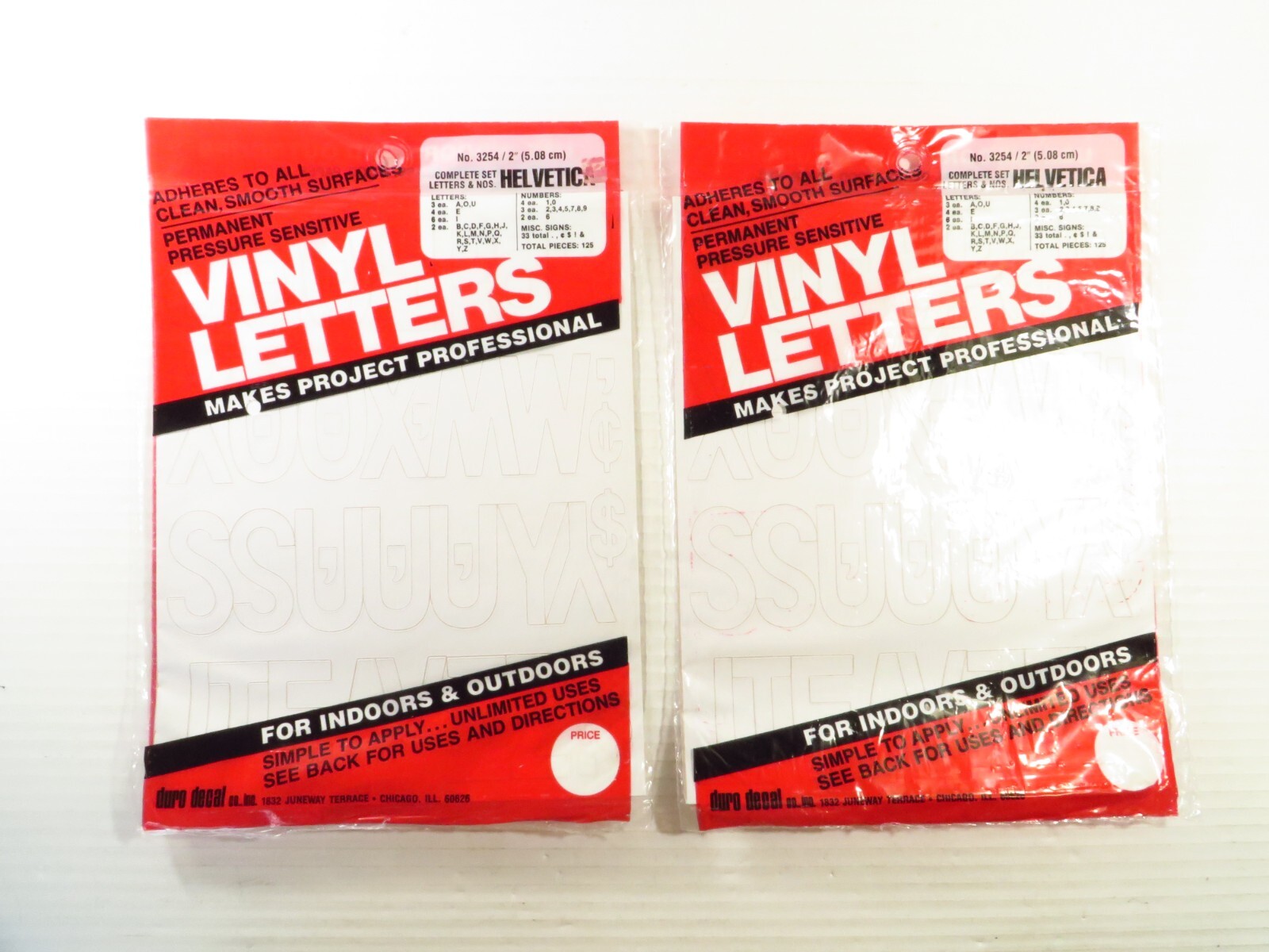 2 Pack Duro Decal Permanant Adhesive Vinyl Letters & Numbers: 2" Helvetica WHITE