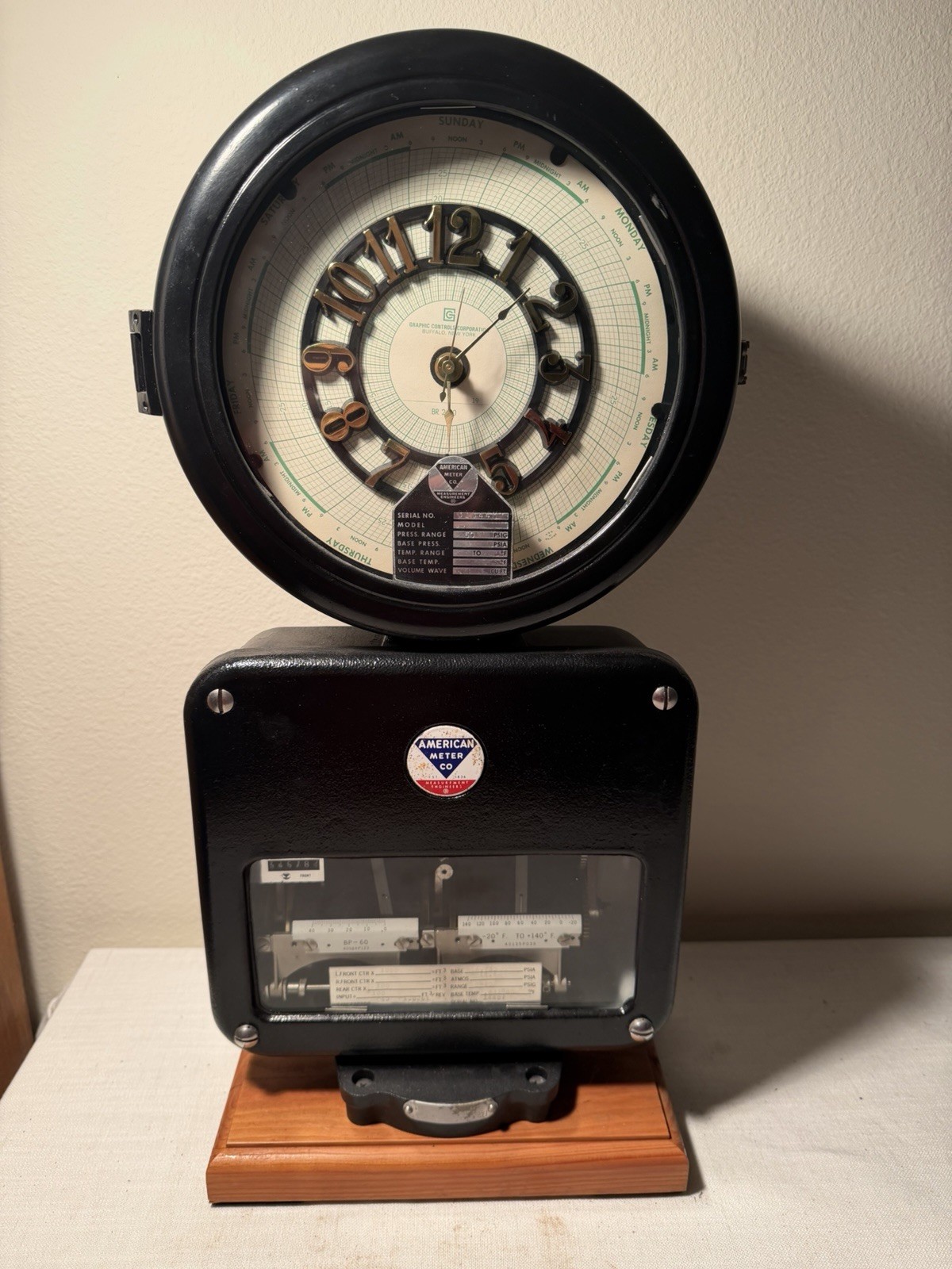 American Meter Co Industrial Recording Gauge Factory Display Circular Graph