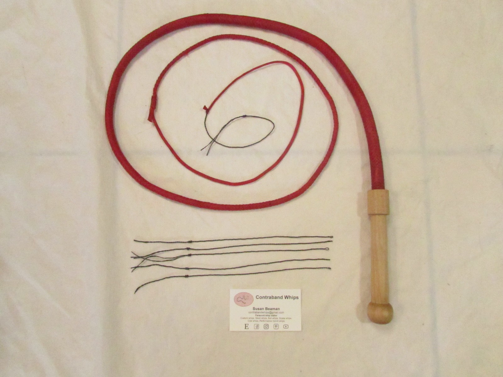 Contraband Whips 5 Foot 16 Plait Mini Nylon Paracord Bullwhip Wooden Handle Red