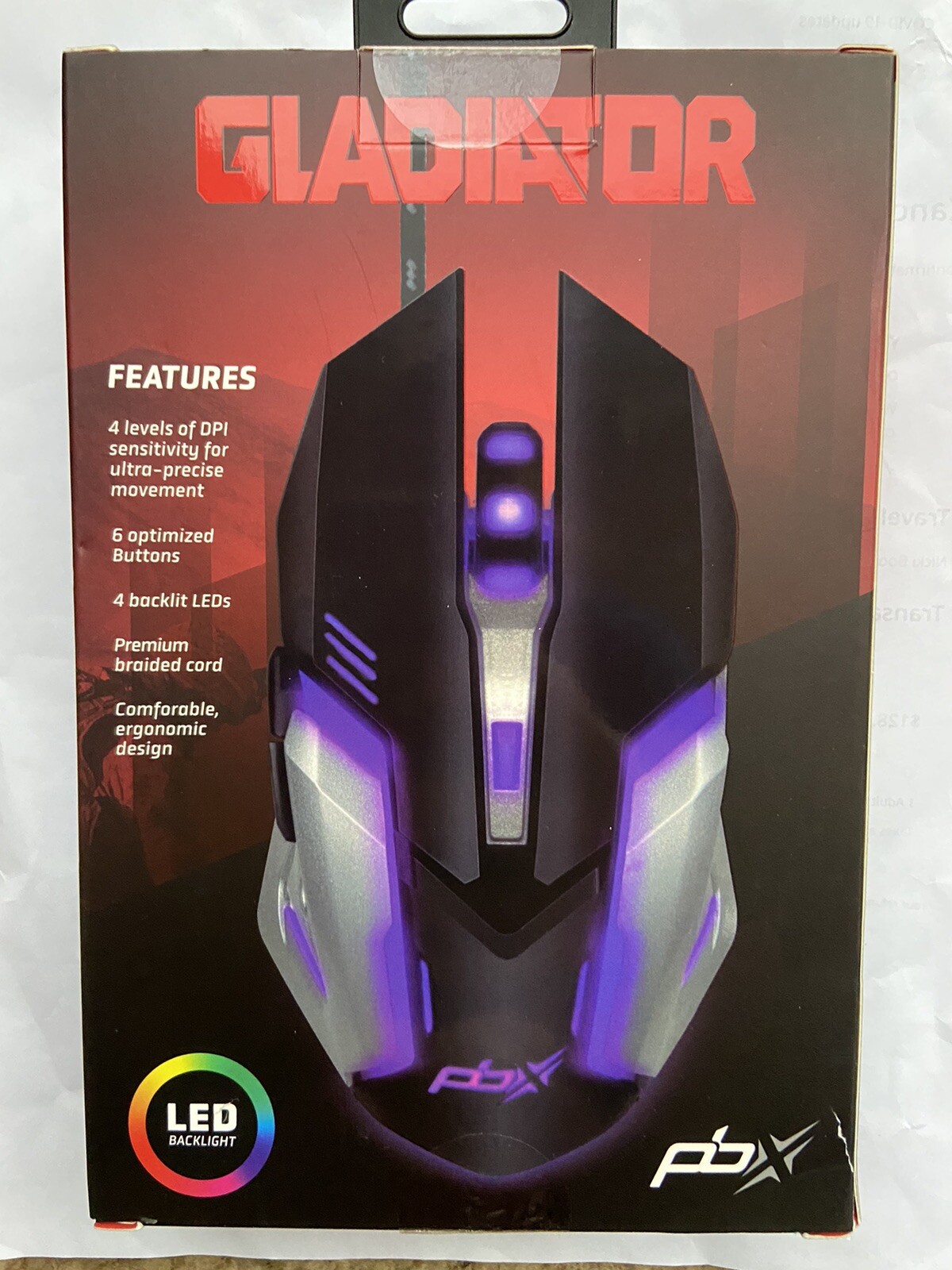 PBX Gladiator Wired Precision Gaming Mouse *LED Backlight* 6 Buttons New