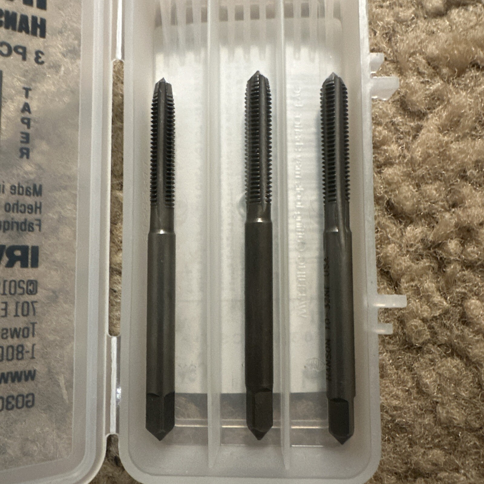 10-32 NF Carbon Steel Tap Set Irwin 2531 3PC USA  Taper Plug Bottom