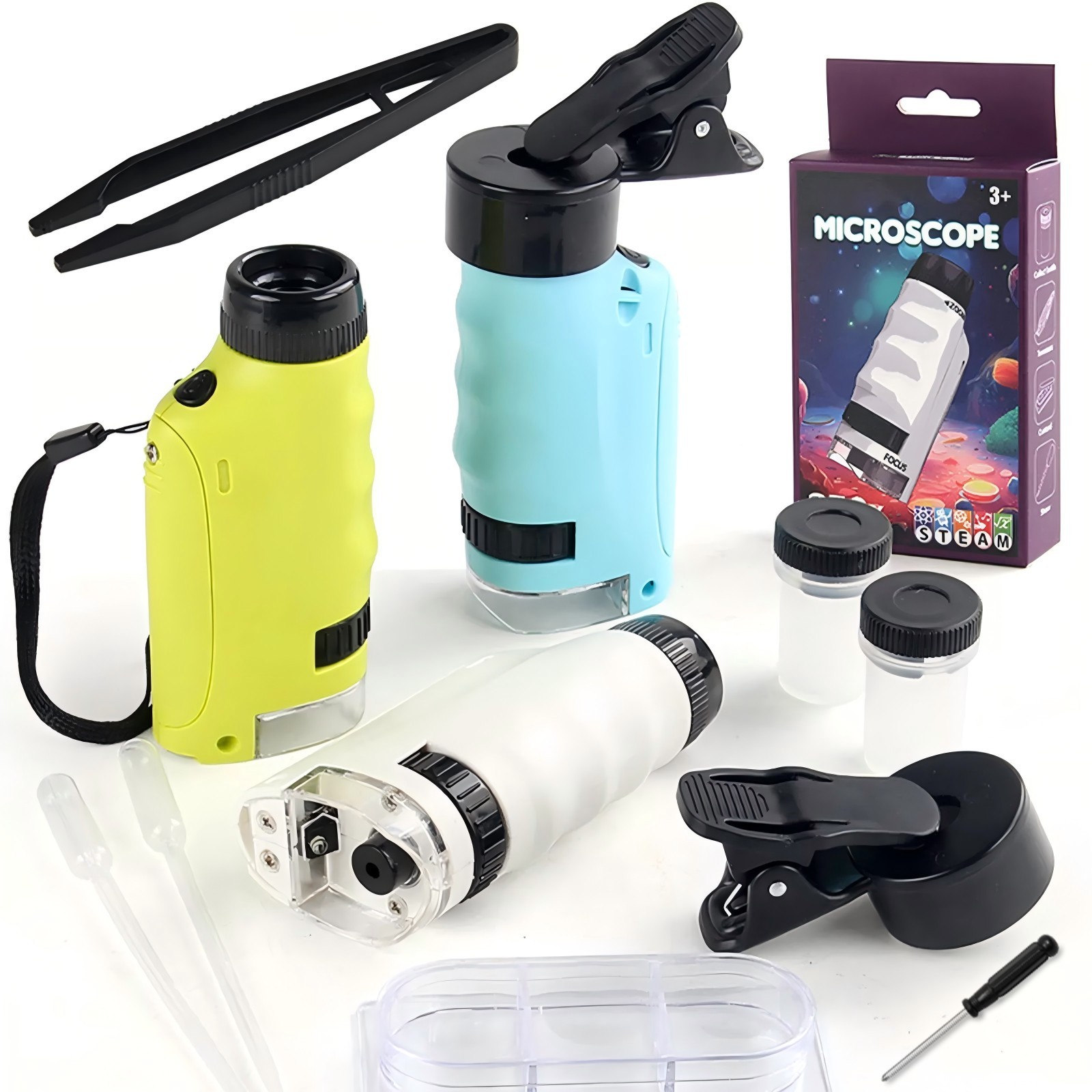 Mini Microscope For Kids Portable Microscope LED Lighting Small Handheld White