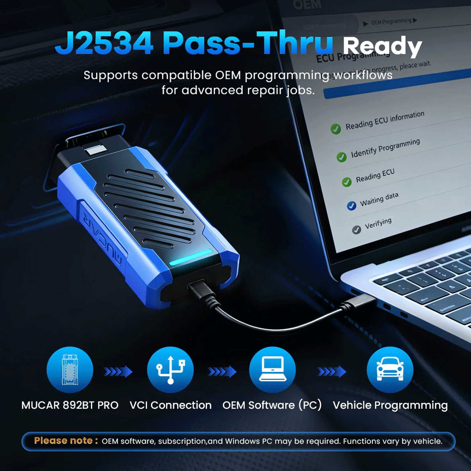 MUCAR 892BTPRO TPMS & Key Programmer Full Diagnostic Scanner Topology Map J2534