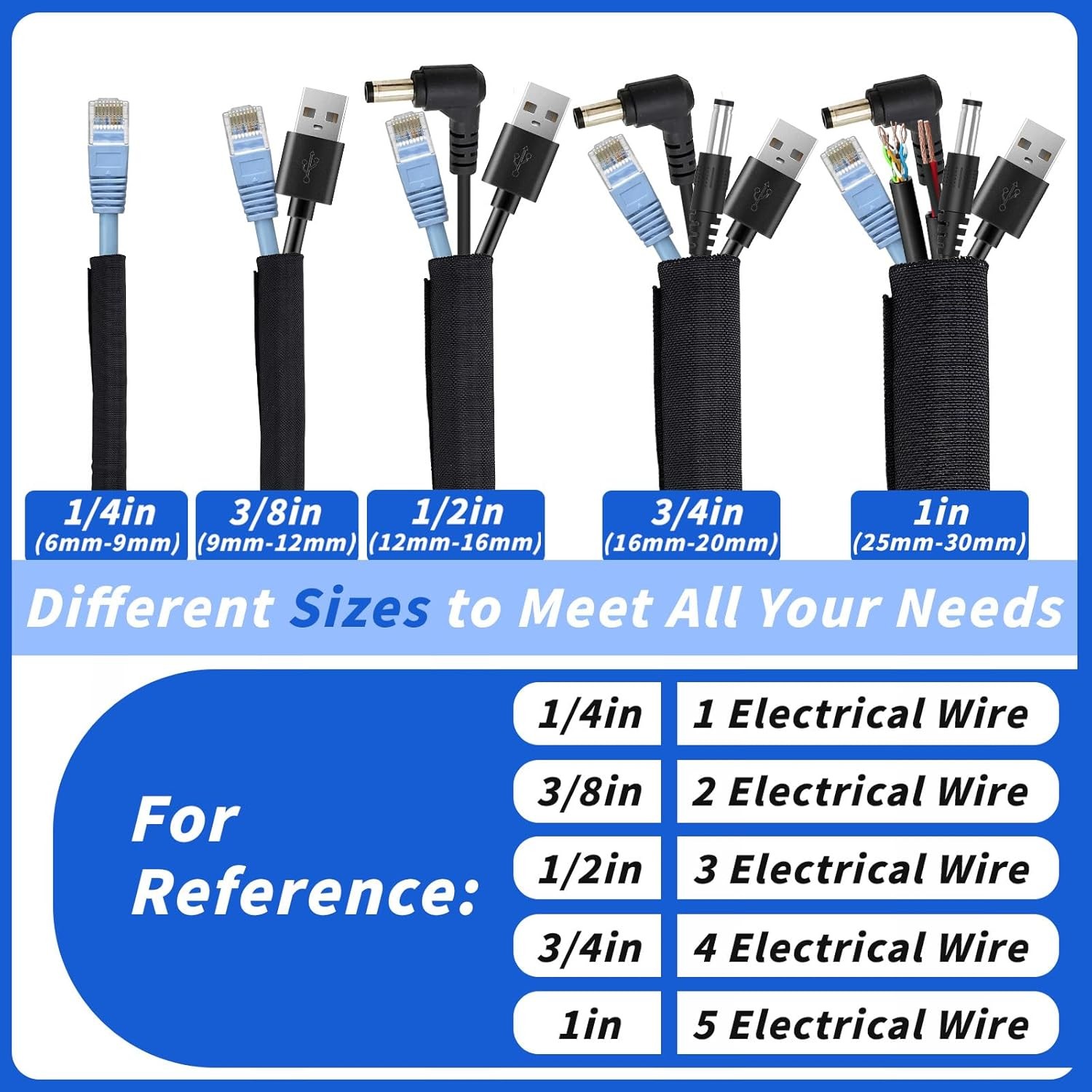 30FT Split Braided Sleeve Cable Management Car TV Electrical Cable Protection