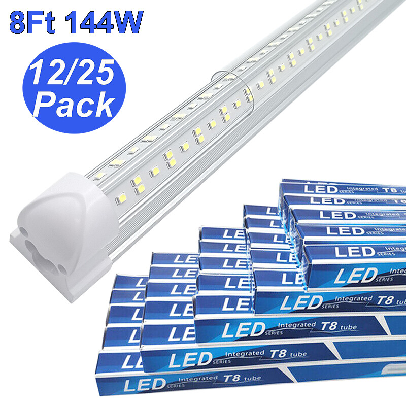12/25 Pack 144W 8Ft Led Shop Light Fixture T8 Linkable 8 FT Led Tube Light 6500K