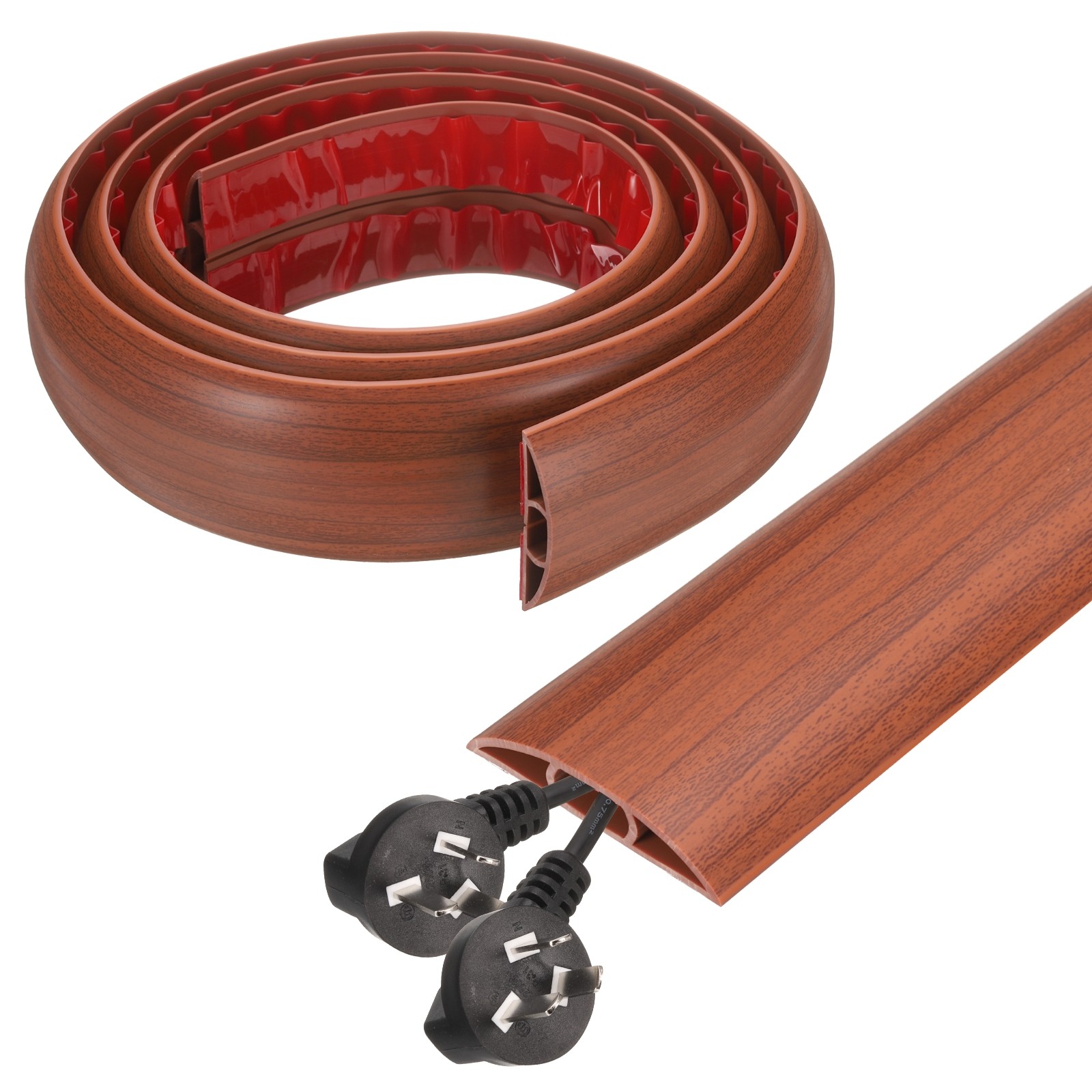 6ft D Cord Cover Floor W0.5" x  H0.3" Hide Cable Wire Covers Wood Brown