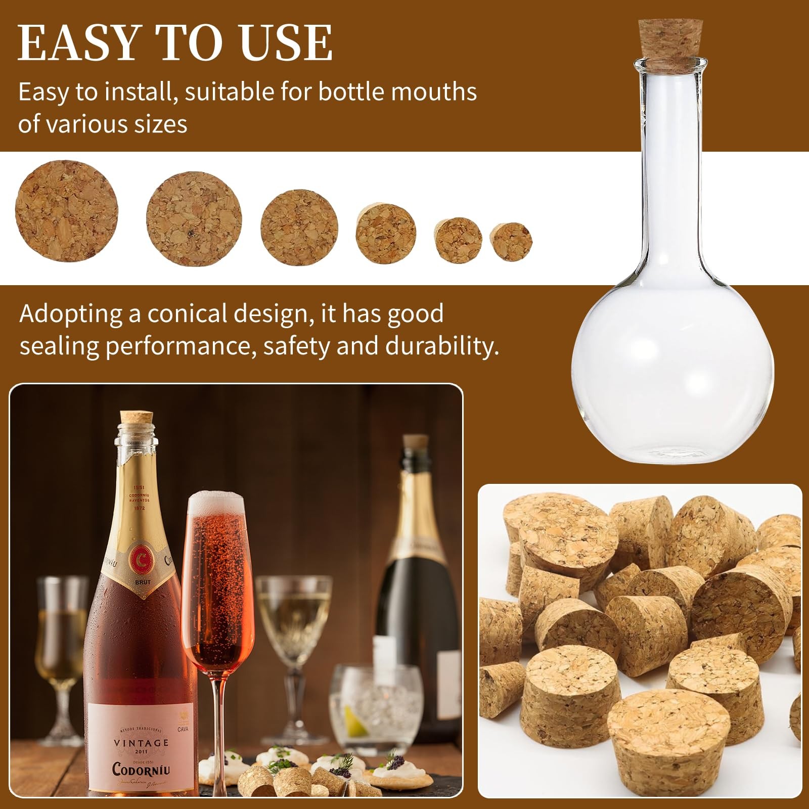 Natural Corks Stoppers Bottles Assorted Sizes for Salt and Pepper DIY Projects