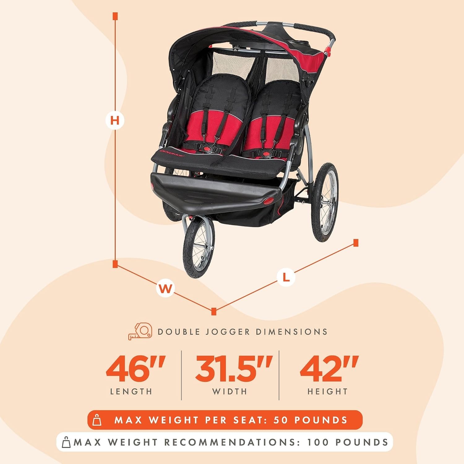 Sturdy Jogging Stroller for Two Children Lightweight with Easy Access Storage