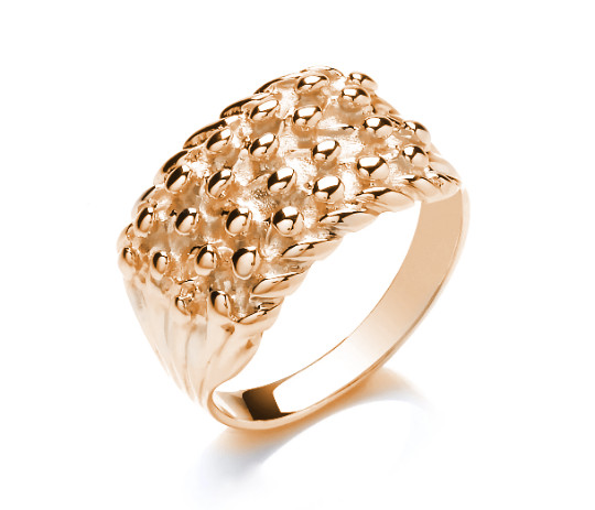 Solid 9ct Yellow Gold on Silver 4 Row Keeper Ring size M