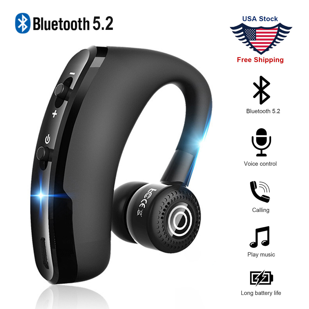 Bluetooth 5.2 Headset Wireless Earbuds Earphones Stereo Headphones Ear Hook Mic