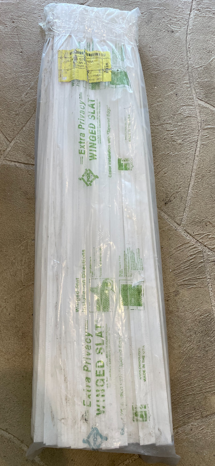 4' high, white, winged privacy slats
