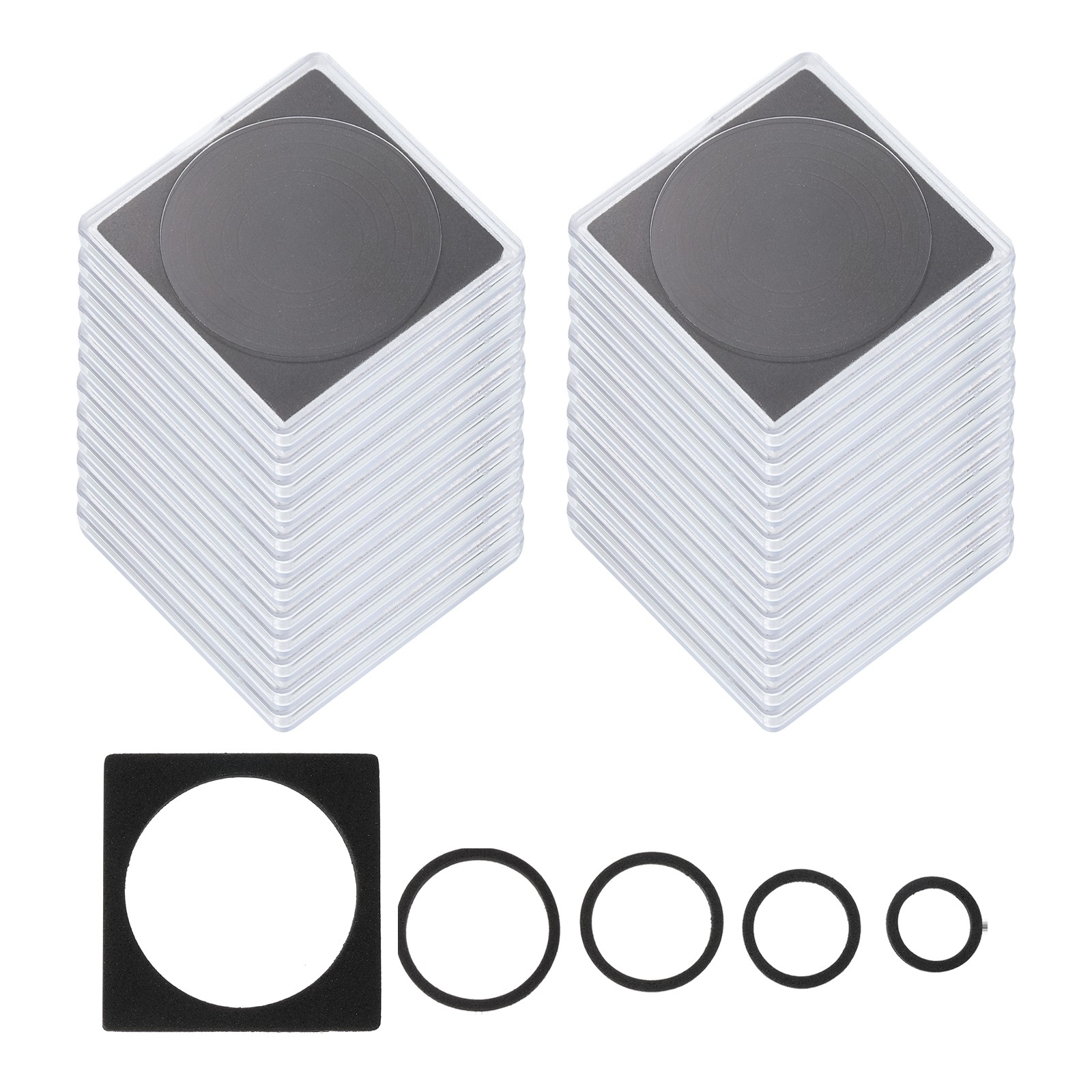 Coin Snap Holder, 24 Pack Coin Holders Square Fit 18/23/28/33/38mm, Black