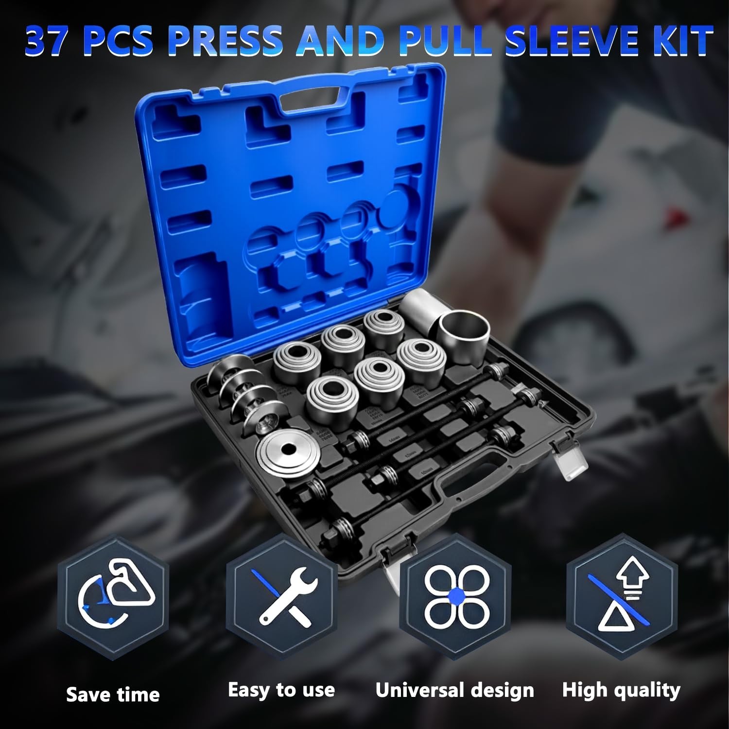 37PCS Universal Pull & Press Sleeve Kit Bush Bearing Removal Insertion Tool